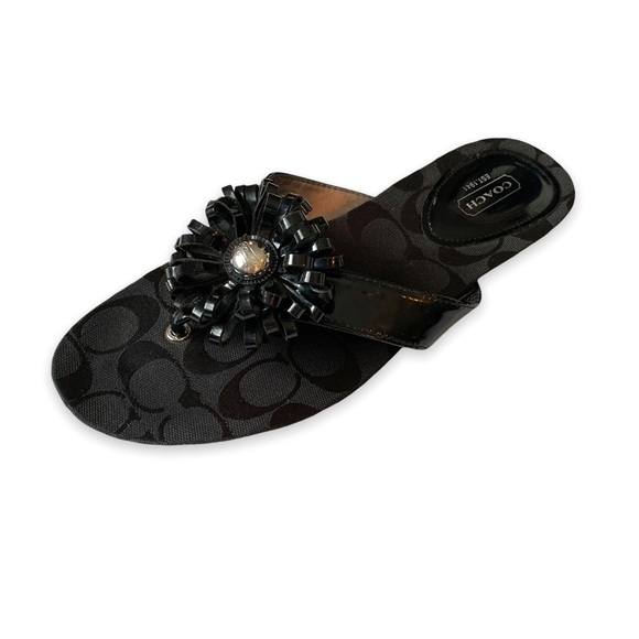 Coach “Skye” Black Low Wedge Sandal Flip Flops Sz 8.5B - Picture 2 of 11